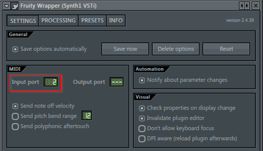 FL Studio меню настроек VST контейнера processing. Processing options